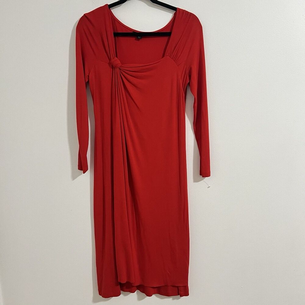 Lafayette 148 Midi Dress Size S Red Ruched Jersey Party Cocktail Stretch Tied